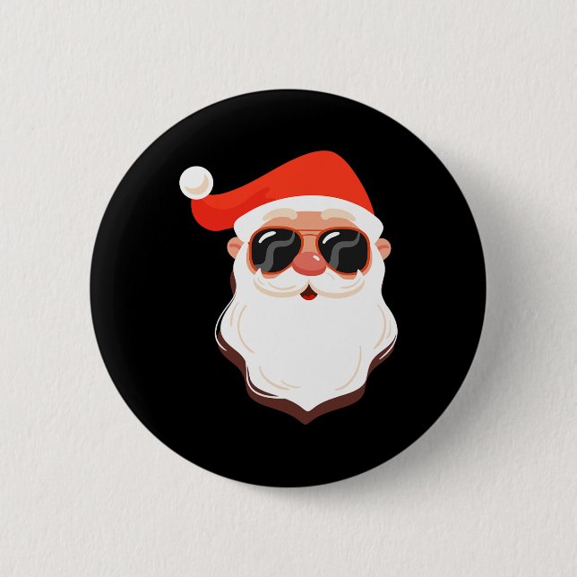 Santa Claus Face Sungles With Hat Beard Fun Christ 2 Inch Round Button (Front)