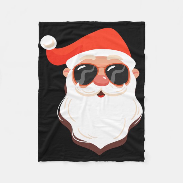 Santa Claus Face Sungles With Hat Beard Fun Christ Fleece Blanket (Front)