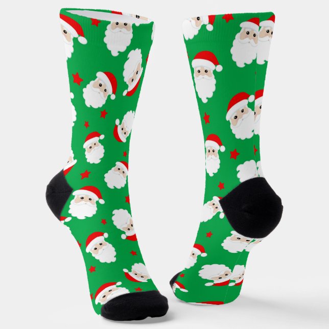 Santa Claus Faces Christmas Gift Printed Socks (Angled)