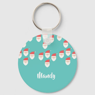 Santa Claus faces on blue Keychain
