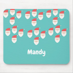 Santa Claus faces on blue Mouse Pad