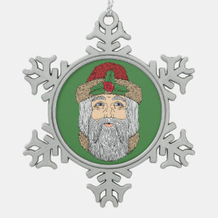 Santa Claus/Father Christmas  Snowflake Pewter Christmas Ornament