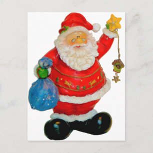 Santa Claus Father Christmas with Bag and Star Holiday Postcard