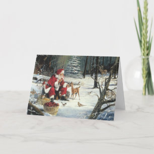 Santa Claus Feeding The Animals Holiday Card