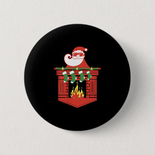 Santa Claus Fireplace Cket Funny Christmas  2 Inch Round Button