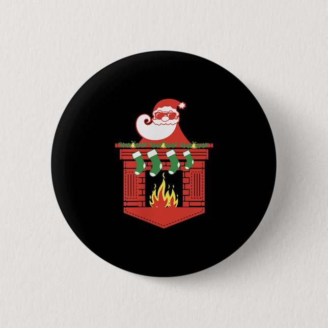 Santa Claus Fireplace Cket Funny Christmas  2 Inch Round Button (Front)