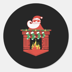 Santa Claus Fireplace Cket Funny Christmas  Classic Round Sticker