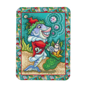 SANTA CLAUS FISH TALES, STARFISH, BAG OF SEASHELLS MAGNET