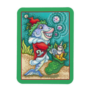 SANTA CLAUS FISH TALES, STARFISH, BAG OF SEASHELLS MAGNET