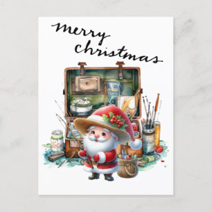 Santa Claus Fishing on Christmas Day  Holiday Postcard