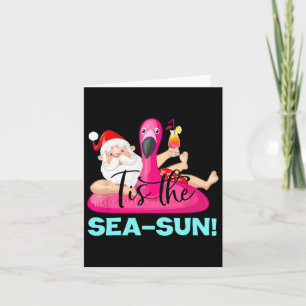 Santa Claus Flamingo Float Tis The Sea-sun Christm Card
