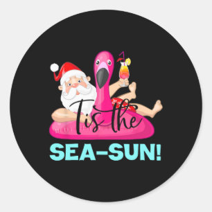 Santa Claus Flamingo Float Tis The Sea-sun Christm Classic Round Sticker
