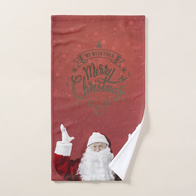 Santa Claus, Flammes de neige, Rouge (Serviette à main)