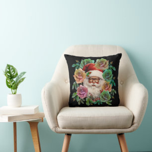 SANTA CLAUS FLORAL CHRISTMAS GIFT THROW PILLOW