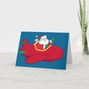 Santa-Claus-Flying-A-Plane-And-Waving Holiday Card