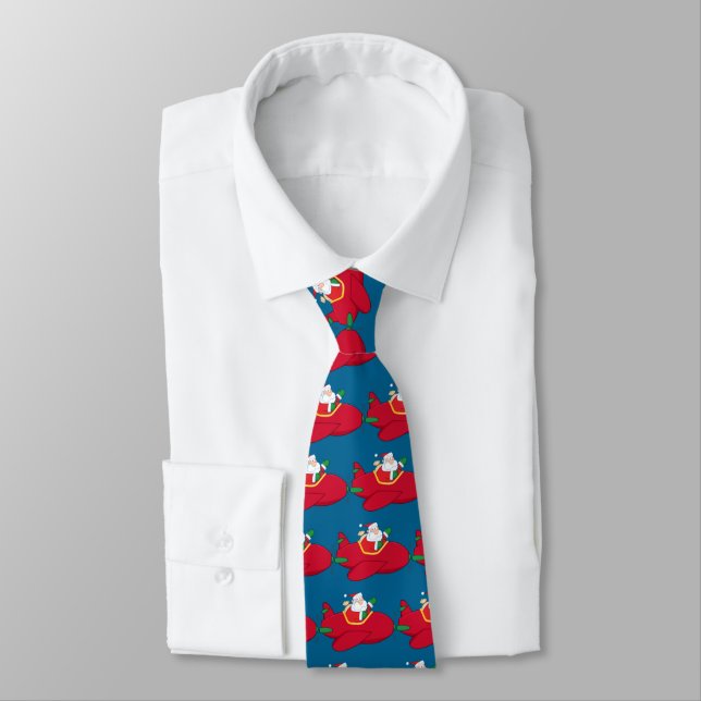 Santa-Claus-Flying-A-Plane-And-Waving tie (Tied)