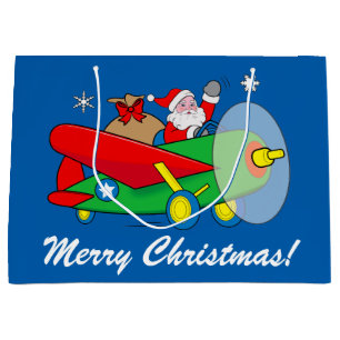 Santa Claus Flying an Airplane filled with Gifts Large Gift Bag