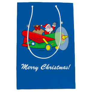 Santa Claus Flying an Airplane filled with Gifts Medium Gift Bag