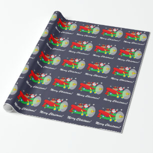 Santa Claus Flying an Airplane filled with Gifts Wrapping Paper