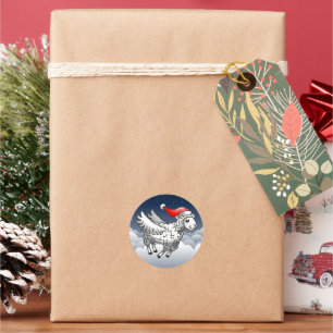 Santa Claus Flying Christmas Sheep Classic Round Sticker