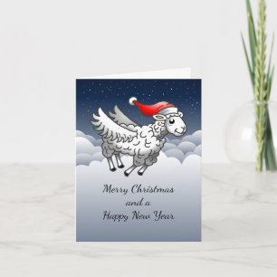 Santa Claus Flying Christmas Sheep Holiday Card
