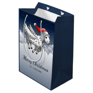 Santa Claus Flying Christmas Sheep Medium Gift Bag