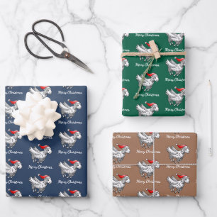 Santa Claus Flying Christmas Sheep Wrapping Paper Sheet
