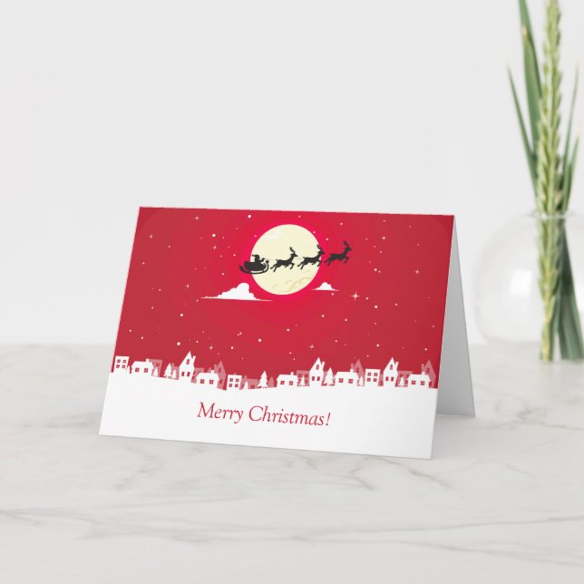 Santa Claus Flying Over The City Chrismas Cards (Front)