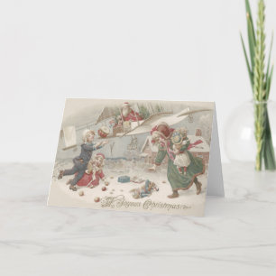 Santa Claus Flying Toys Christmas Tree Children Holiday Card