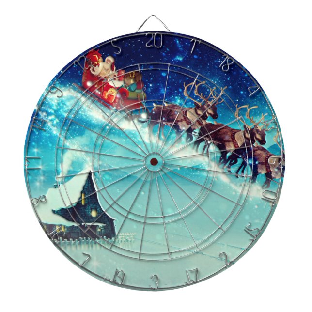 Santa Claus Flying with Reindeer Dartboard (Front)