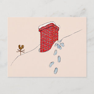 Santa Claus Footprints Chimney Snow Weathervane Holiday Postcard