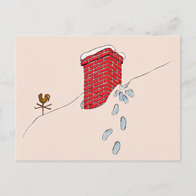 Santa Claus Footprints Chimney Snow Weathervane Holiday Postcard (Front)