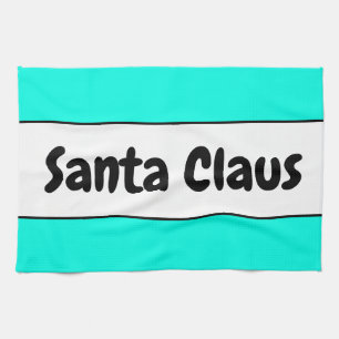 SANTA CLAUS Fun Festive Bright Mint White Stripes Kitchen Towel