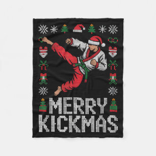 Santa Claus Funny Merry Kickmas Ugly Christmas Jiu Fleece Blanket