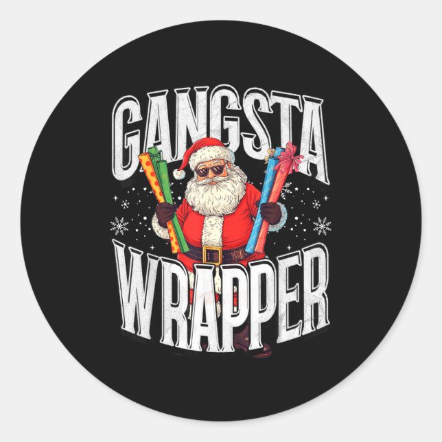 Santa Claus Gangsta Wrapper Funny Christmas  Classic Round Sticker (Front)
