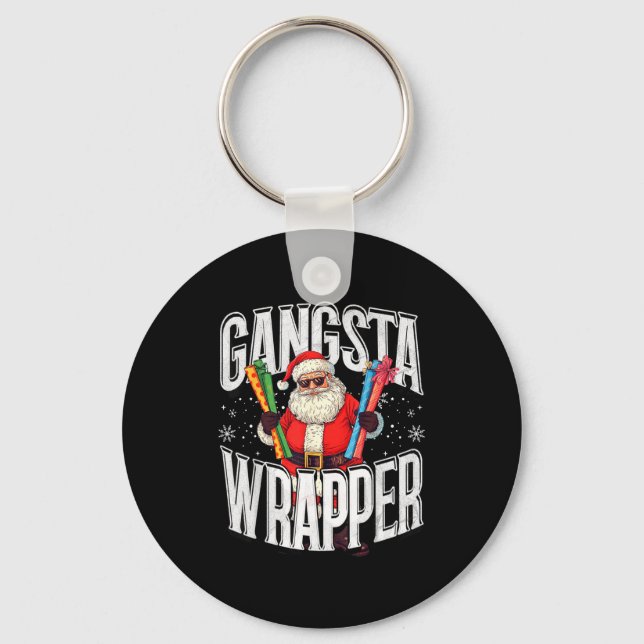 Santa Claus Gangsta Wrapper Funny Christmas  Keychain (Front)