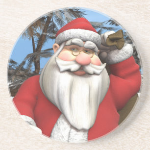 Santa Claus Gift Sack Snowy Forest Art Coaster