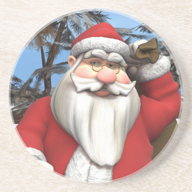 Santa Claus Gift Sack Snowy Forest Art Coaster (Front)
