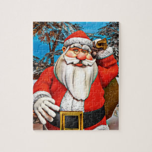 Santa Claus Gift Sack Snowy Forest Art Jigsaw Puzzle