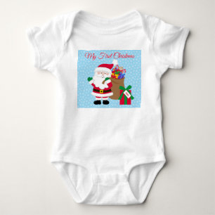 Santa Claus Gift w Childs' Name First Christmas Baby Bodysuit