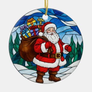 Santa Claus Gifts Pine Trees Christmas Ornament