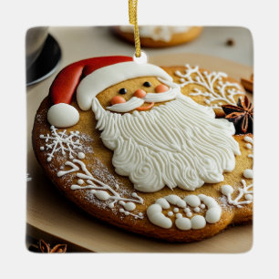 Santa Claus Gingerbread Man Ceramic Ornament