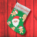 Santa Claus gingerbread man custom name cute Small Christmas Stocking<br><div class="desc">Santa Claus and gingerbread man custom name Small Christmas Stocking</div>