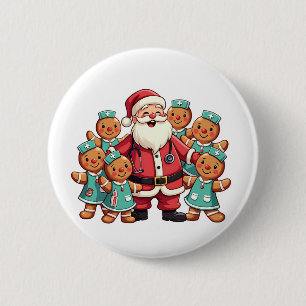 Santa Claus Gingerbread Nursing Squad 2 Inch Round Button