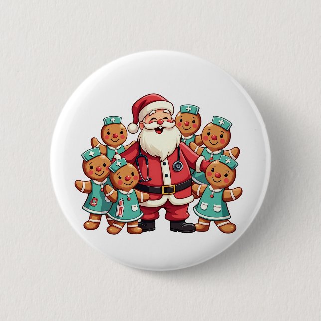 Santa Claus Gingerbread Nursing Squad 2 Inch Round Button (Front)