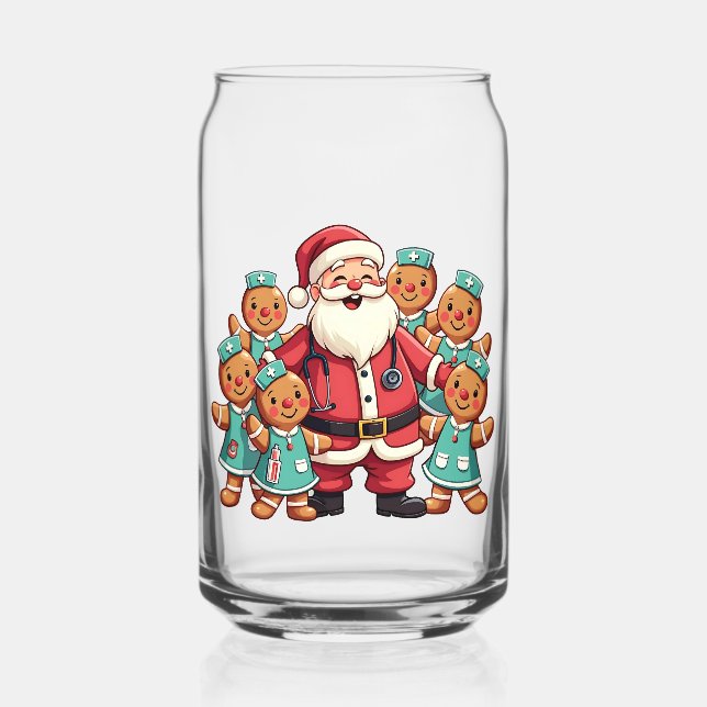 Santa Claus Gingerbread Nursing Squad Can Glass (Front)