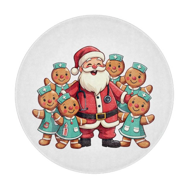 Santa Claus Gingerbread Nursing Squad Cutting Board (Front)