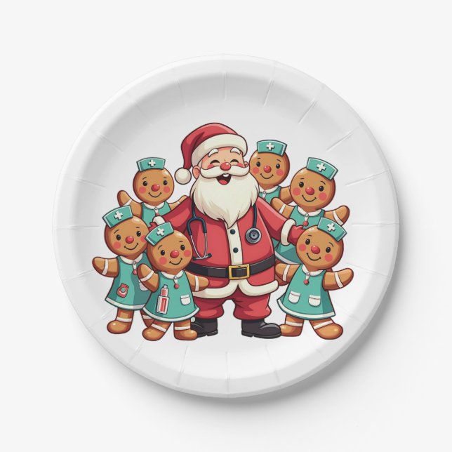 Santa Claus Gingerbread Nursing Squad Paper Plate (Front)