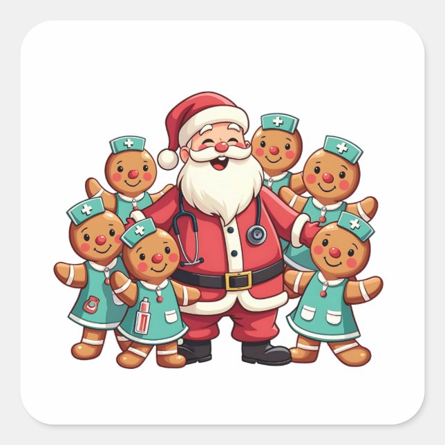 Santa Claus Gingerbread Nursing Squad Square Sticker (Front)