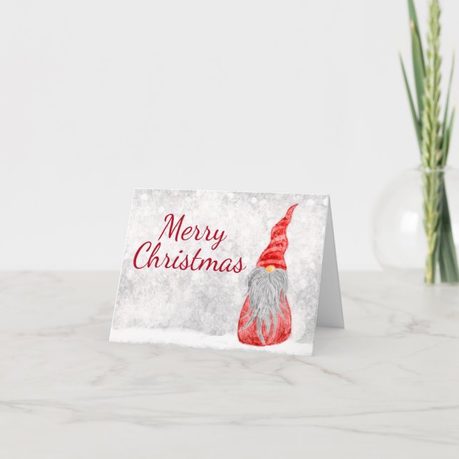 Santa Claus Gnome on Snowy Field Card (Front)